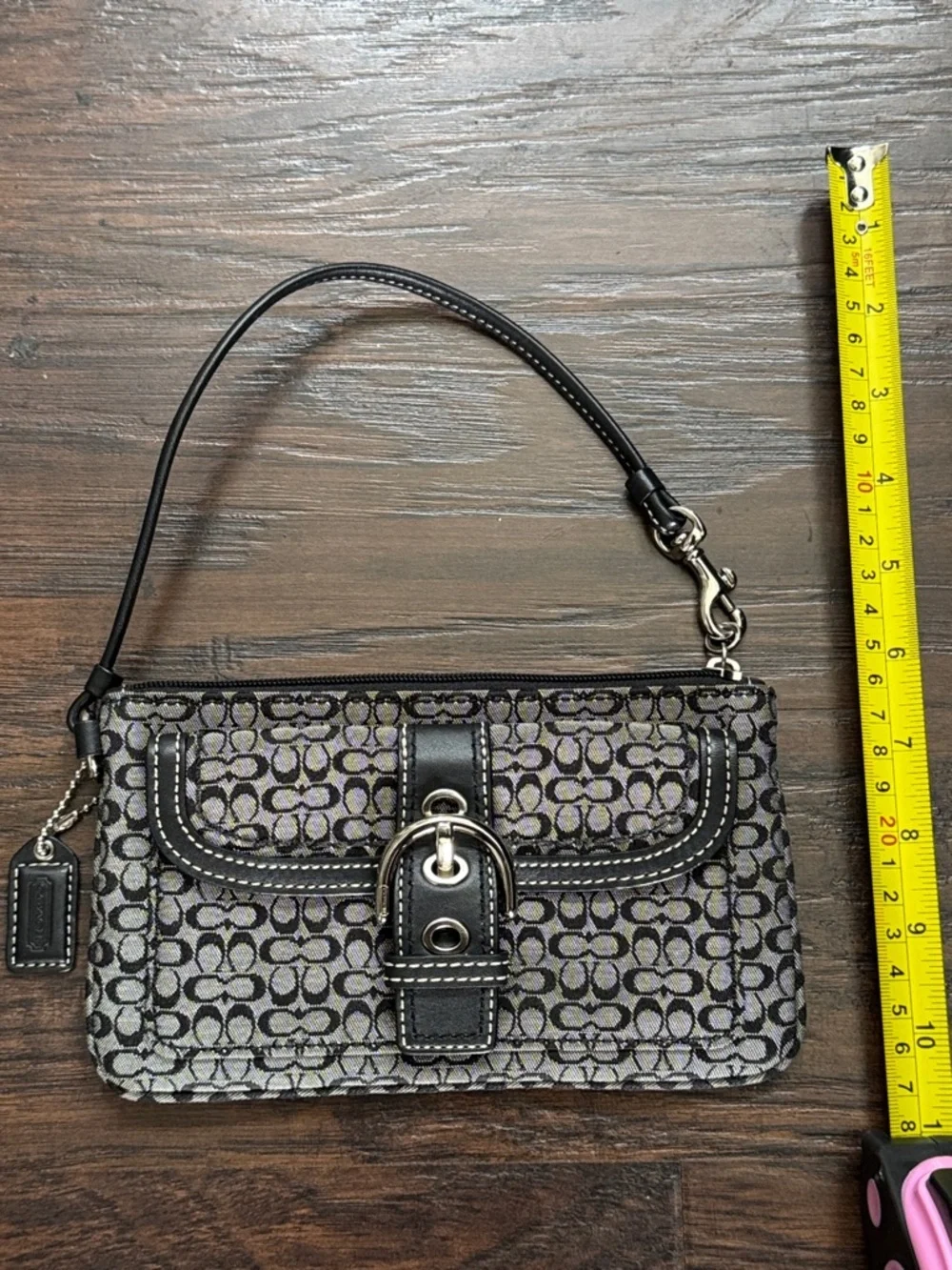 Coach SoHo Mini Signature Canvas Wristlet in Black and Gray, Excellent Condition
